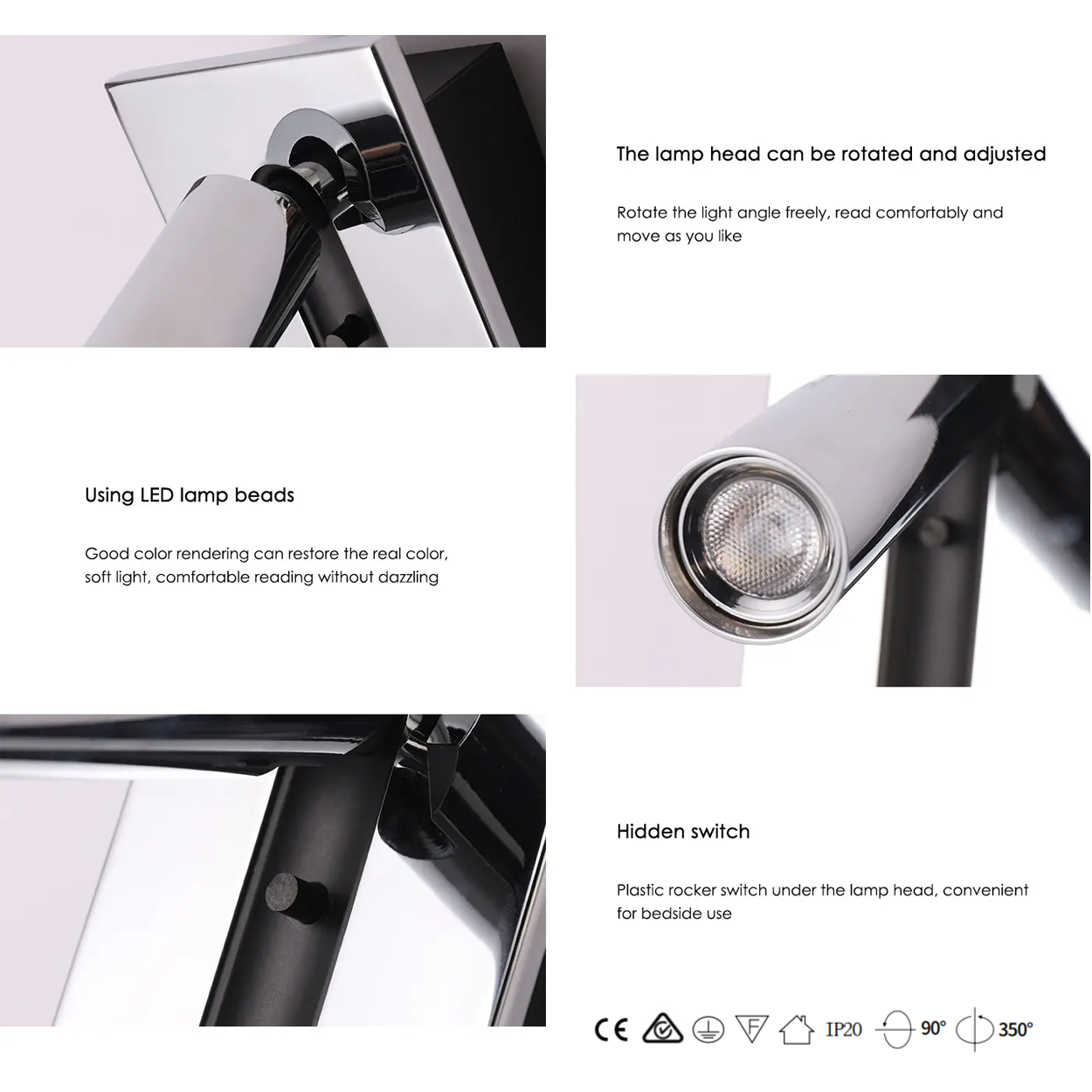 โคมไฟอ่านหนังสือติดผนัง Wall Reading Lamp Metal + Aluminium LED Cree 3W IP20 (KP033)