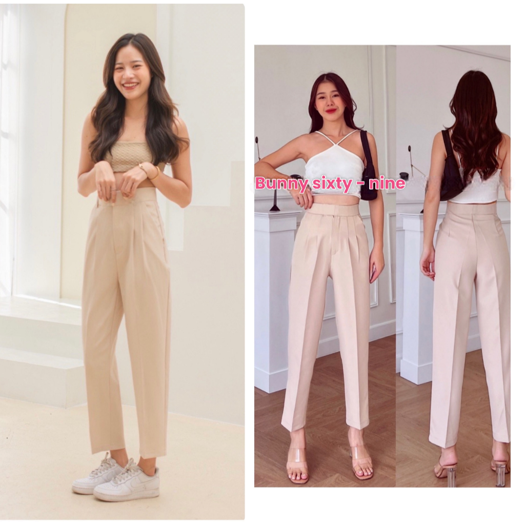 กางเกงขาวยาว ทรงกระบอกเล็ก เดฟยาว ซิปหลัง รุ่น DD