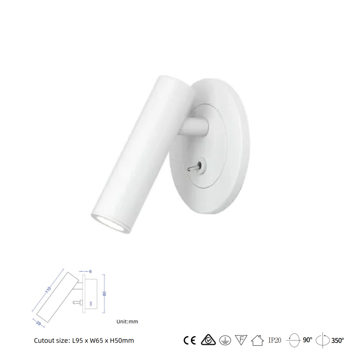 โคมไฟอ่านหนังสือติดผนัง Wall Reading Lamp Metal + Aluminium LED Cree 3W IP20 (KP030)