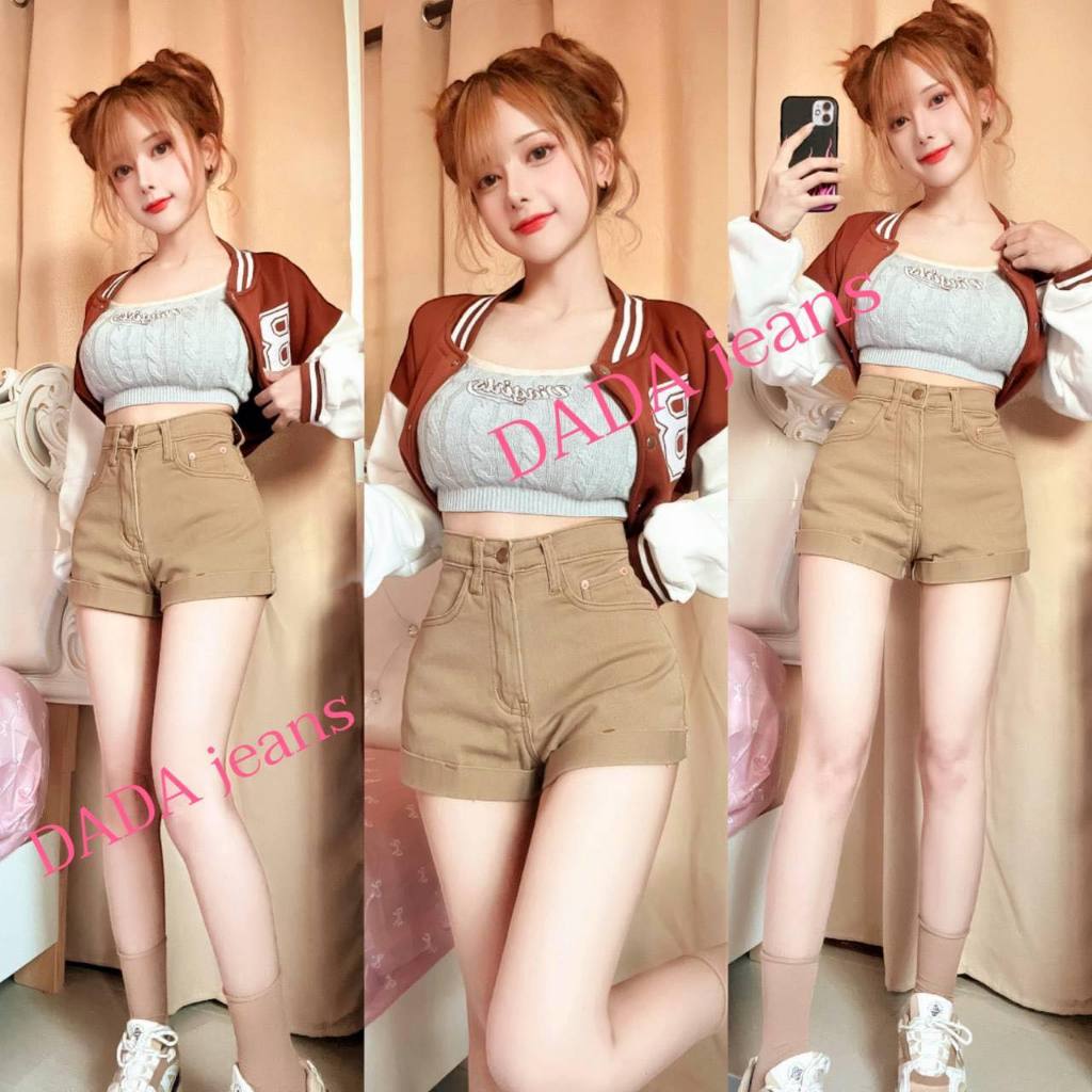 กางเกงขาสั้นเอวสูง พับปลายขาติด KT001