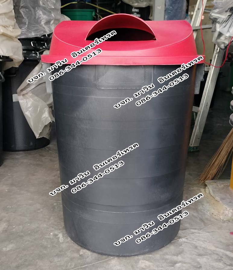 ถังขยะพลาสติกทรงกลม มีล้อเลื่อน ฝา1ช่องทิ้ง ขนาด 120 ลิตร