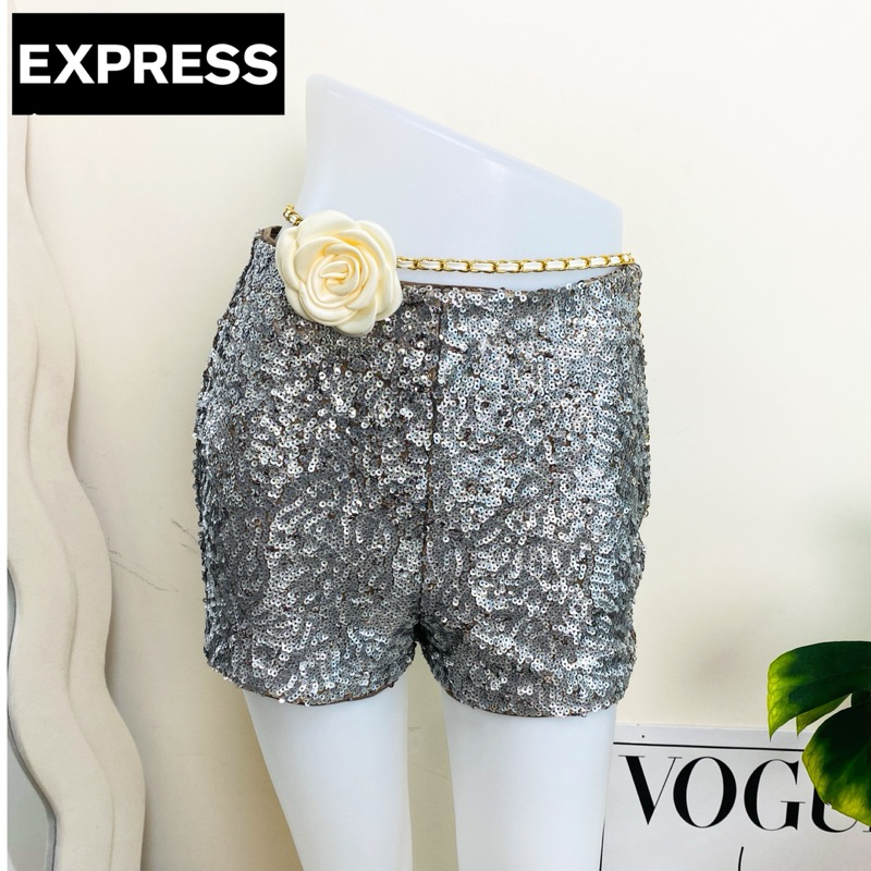 ไซด์ XS แบรนด์ Express แท้ 100%🌸กางเกง กริตเตอร์ งานเกล็ดวิบวับ สีเทา ใส่ออกงาน ชุดออกงาน ชุดปาร์ตี้