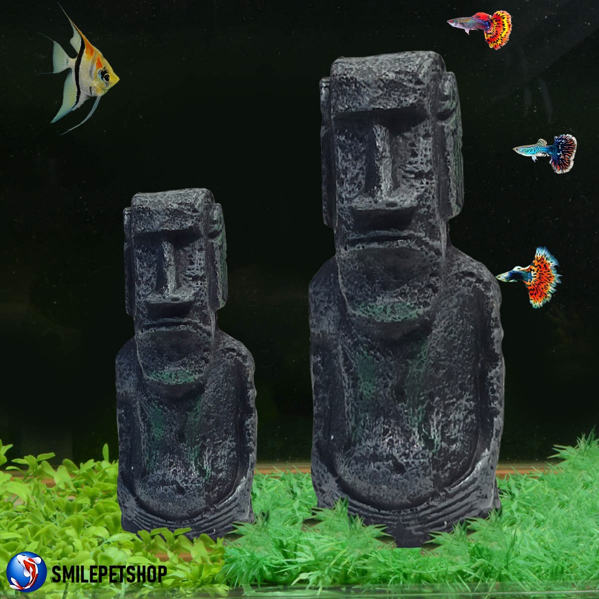 อีสเตอร์ โมอาย Moai Easter Island(เรซินโมอายเกาะอีสเตอร์ สำหรับตกแต่งตู้ปลา ลวดลายหินธรรมชาติ เพิ่มความสวยงาม)