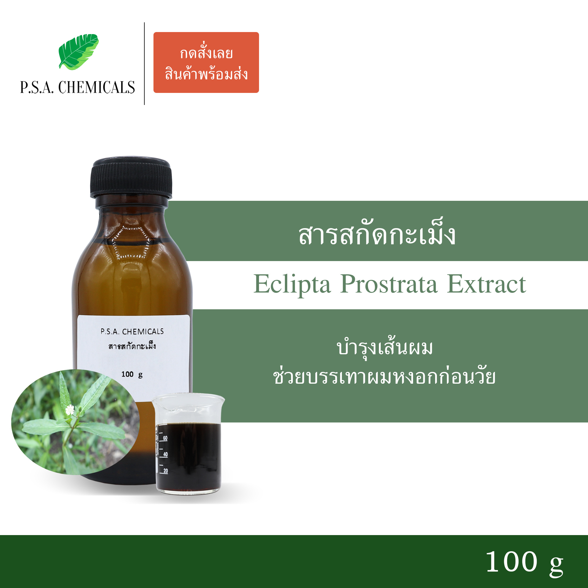 สารสกัดกะเม็ง Eclipta Prostrata Extract (สารสกัดใส่สบู่ ใช้เป็นส่วนผสมสำหรับเครื่องสำอางเท่านั้น) ขนาด 50 g / 100 g / 500 g / 1000 g
