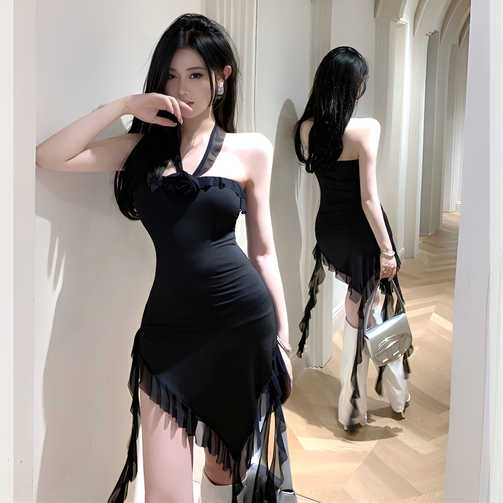 เดรสเกาะอก ช่อกุหลาบ คอนเสิร์ต รหัส EDM2549