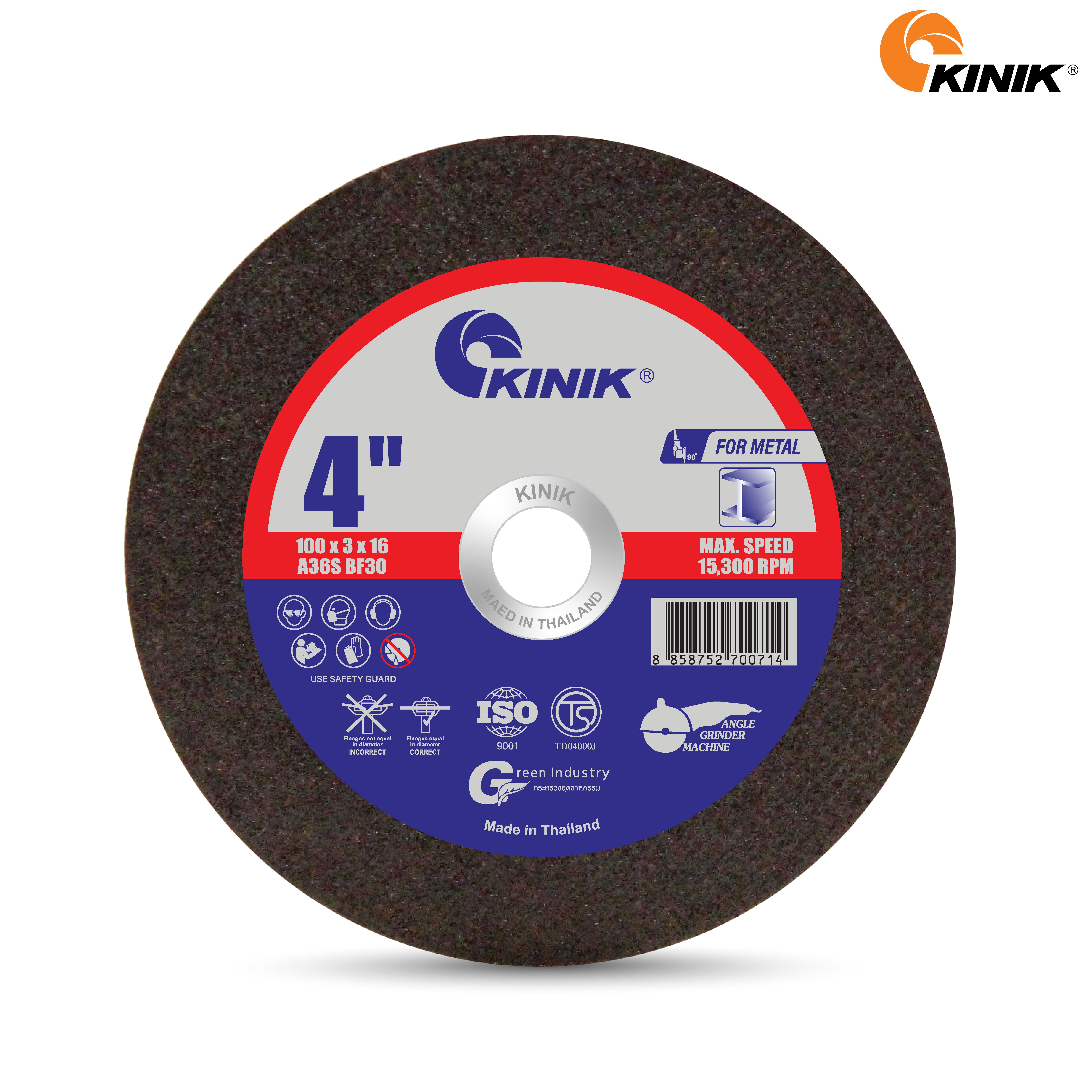แผ่นตัดเหล็ก KINIK A36SBF30 100x3x16 mm.(หนา3)