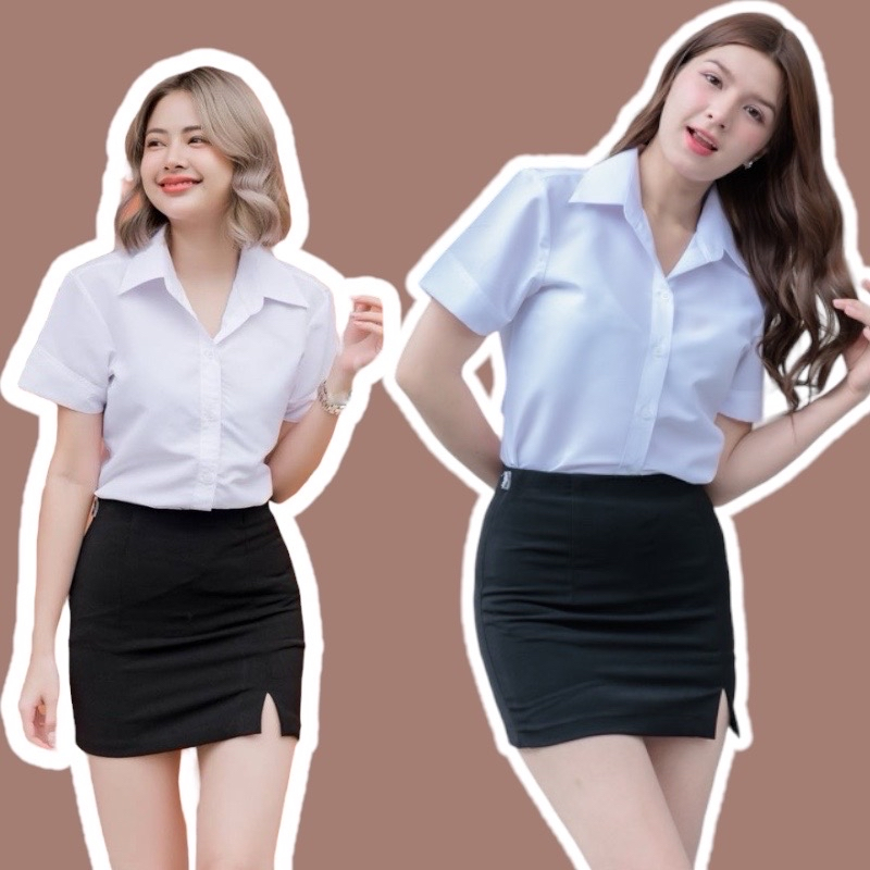 กระโปรงนักศึกษา กระโปรงทรงเอ เอวสูง ผ่าหน้า ยาว 16 นิ้ว