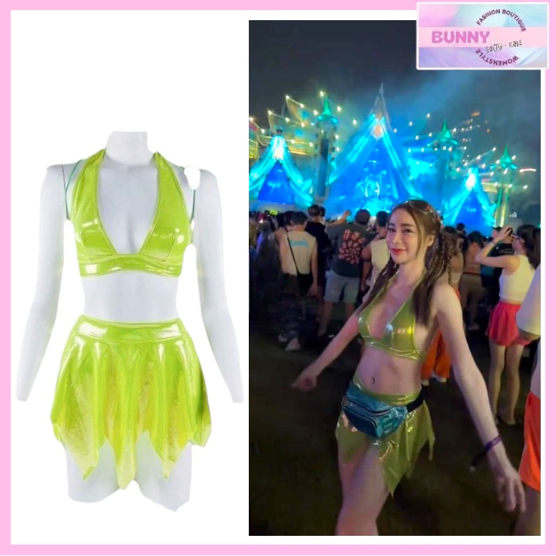 ชุดเซท เขียวนีออน นางฟ้า พร้อมปีก พร้อมส่งในไทย EDM0442