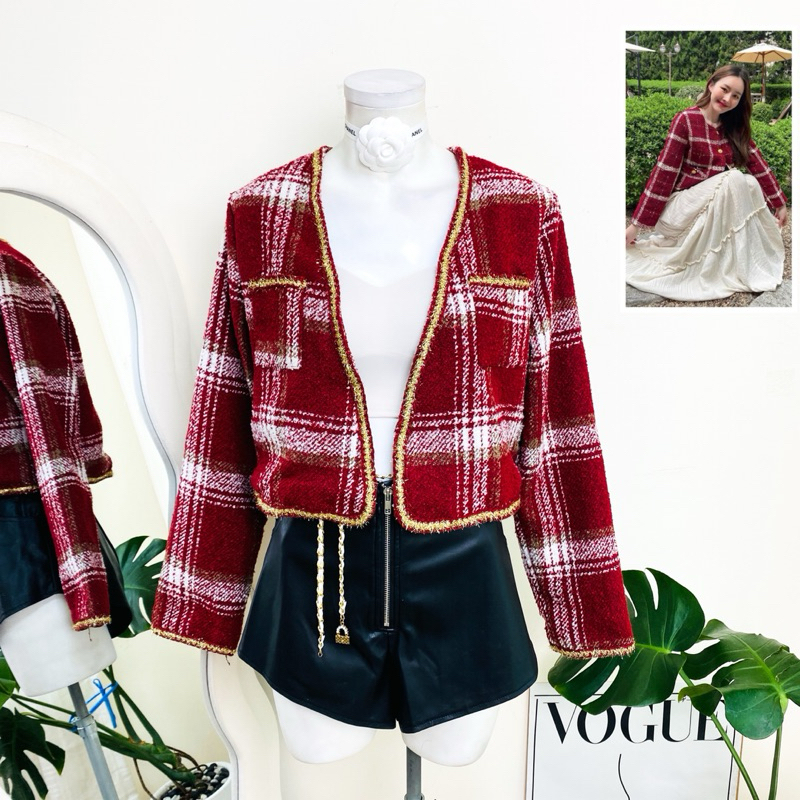ไซด์ L มือ 1 แบรนด์ BEST แท้ 100%🌸เสื้อแขนยาวผ้าทวิต กระดุมหน้า ผ้าทวิต Tweed งานวิบวับ สีแดง ใส่ออกงาน ชุดปาร์ตี้