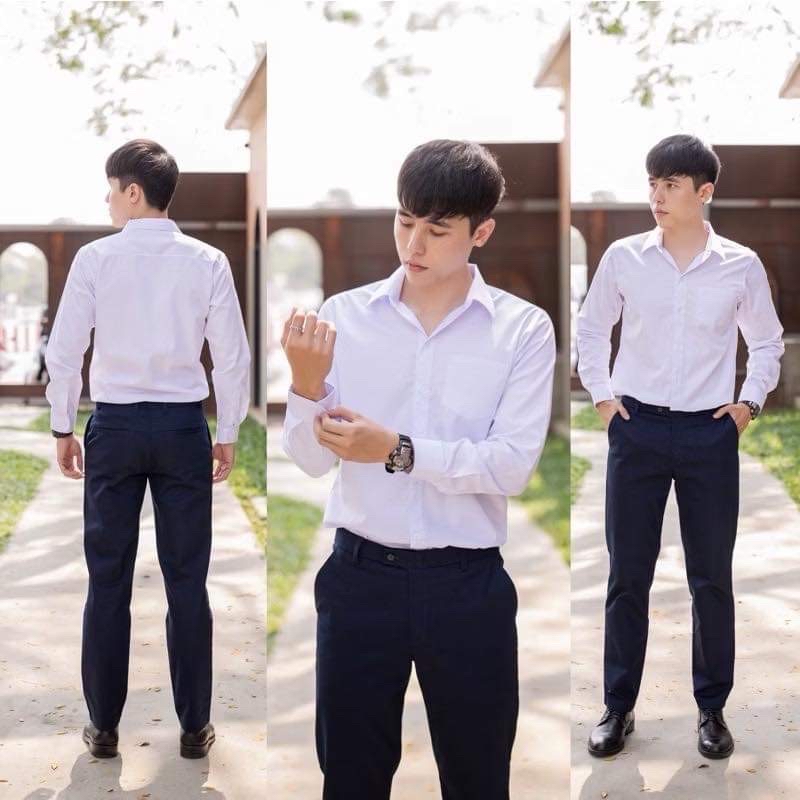 เสื้อเชิ้ตผู้ชาย เสื้อนักศึกษาชาย (ผ้าคอมทวิว) พร้อมส่ง