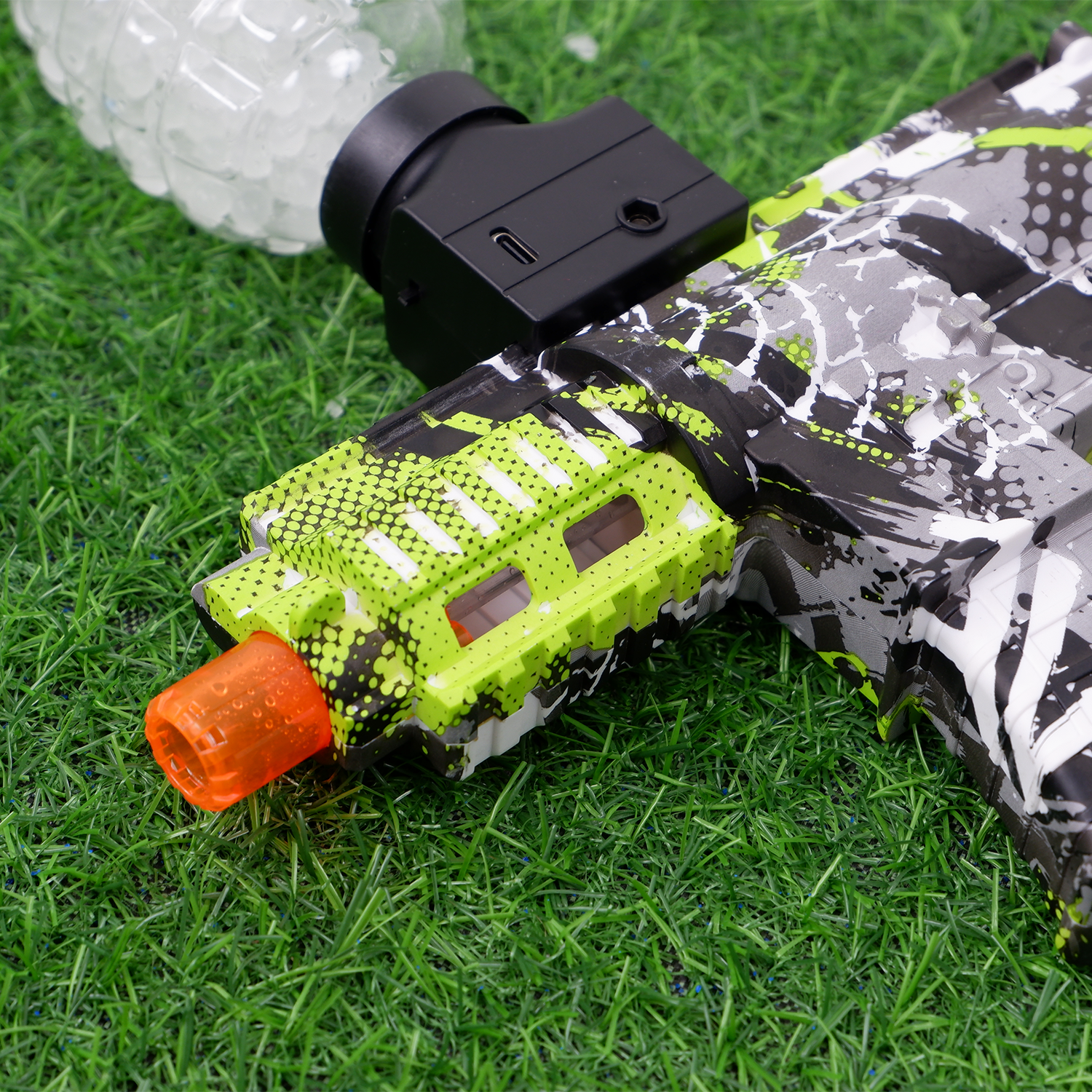 (04)M416 mini สีเขียว ลายกราฟิกตี้ ปืนเจลไฟฟ้า