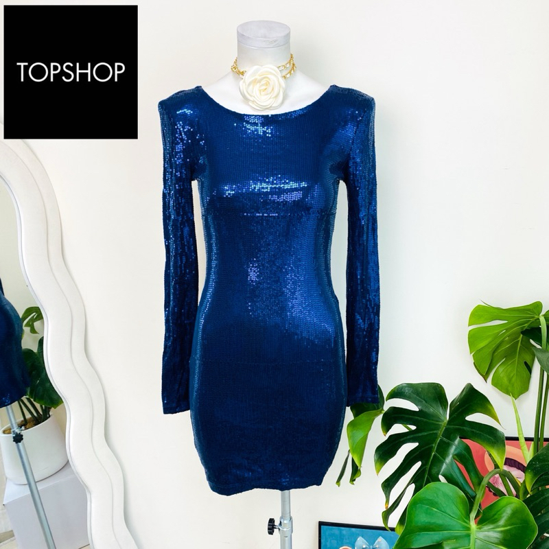 ไซด์ S แบรนด์ TOPSHOP แท้ 100%🌸เดรสงานเกล็ดวิบวับ สีน้ำเงิน ใส่ออกงาน ทรงเข้ารูป เดรสออกงาน ชุดปาร์ตี้(199)