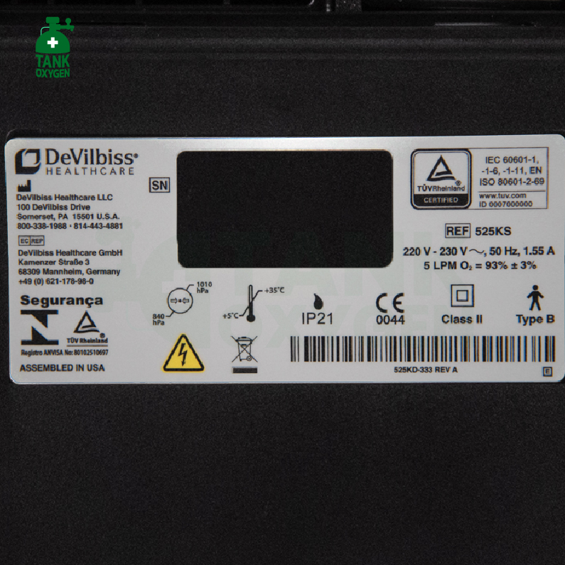 Devilbiss รุ่น 525KS (เสียงระดับ >40dBA) เครื่องผลิตออกซิเจน 5 ลิตร ประกันศูนย์ไทย 3 ปี