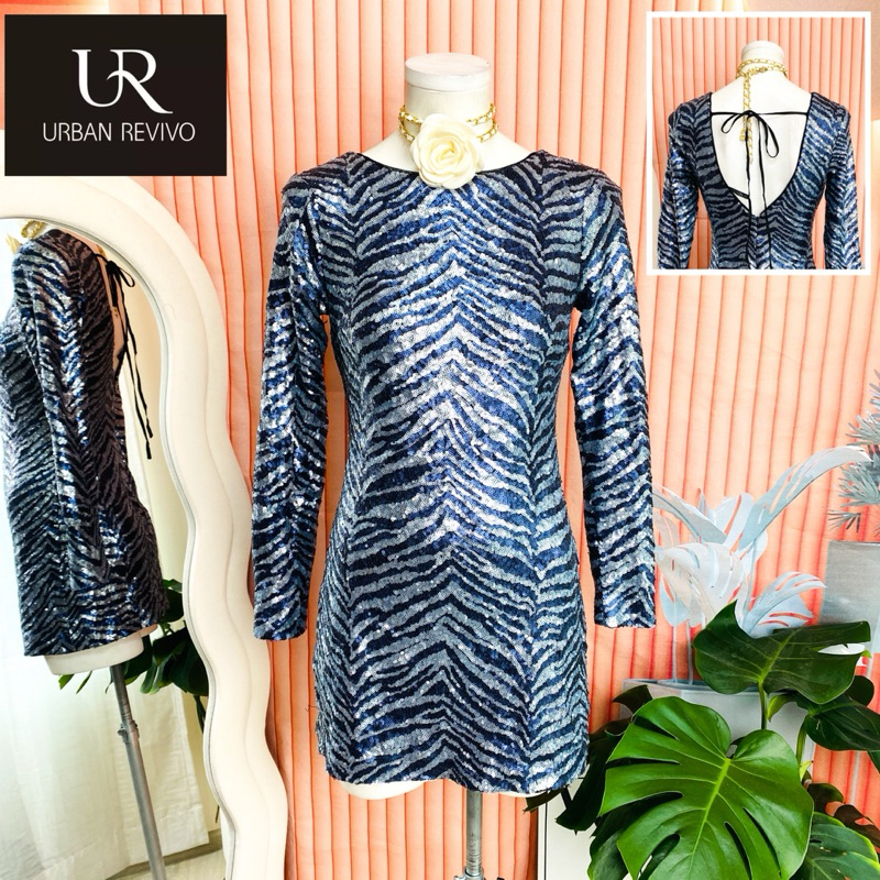 ไซด์ M แบรนด์ UR แท้ 100%🌸เดรส โชว์หลัง งานเกล็ดวิบวับ ลายเสือ ใส่ออกงาน ทรงเข้ารูป เดรสออกงาน ชุดปาร์ตี้
