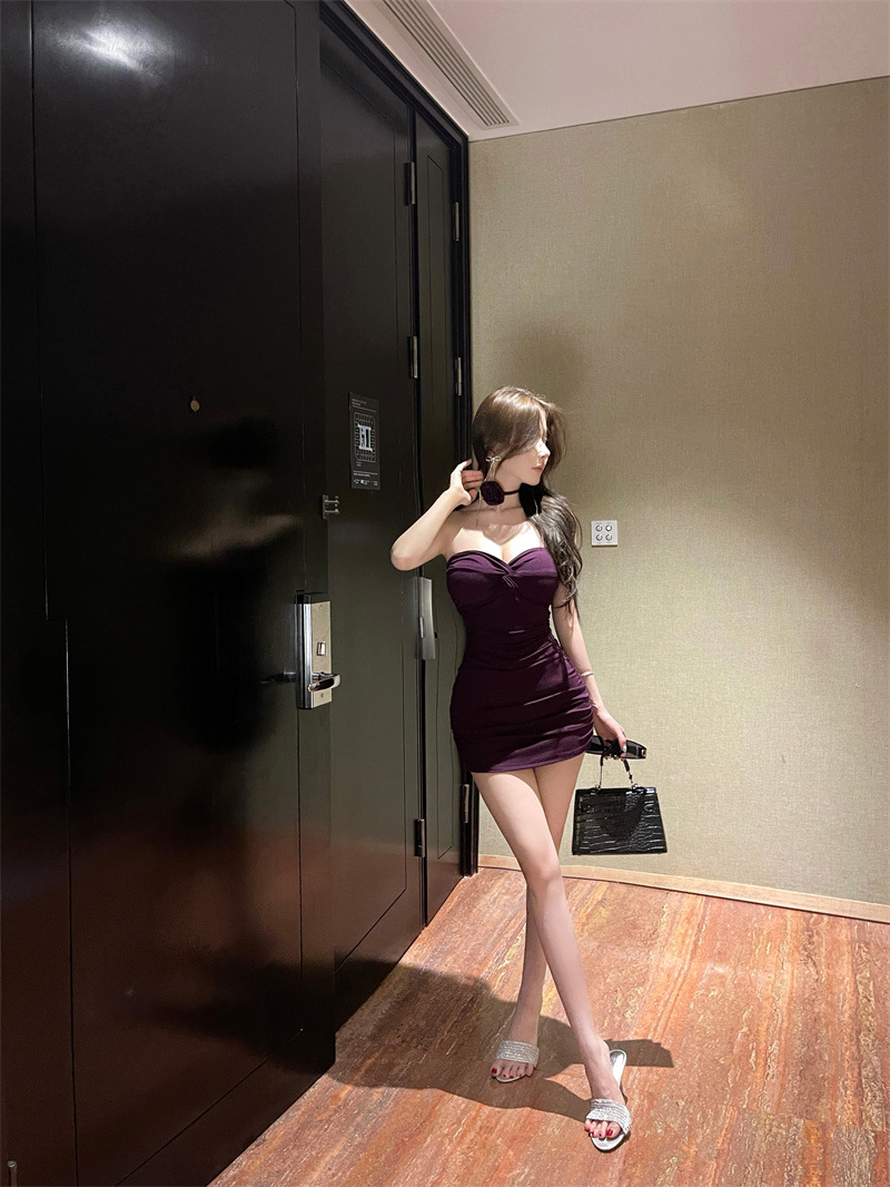 เดรสเกาะอก พร้อมโชคเกอร์คอ CN7109 พร้อมส่งด่วนไทย