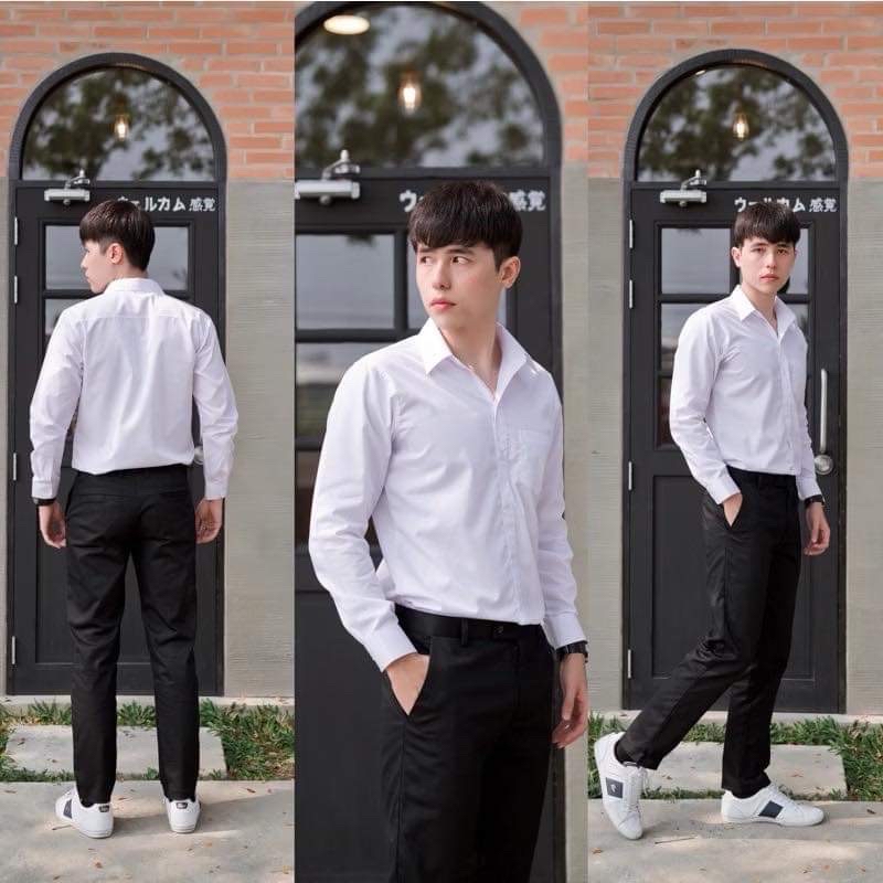 เสื้อเชิ้ตผู้ชาย เสื้อนักศึกษาชาย (ผ้าคอมทวิว) พร้อมส่ง