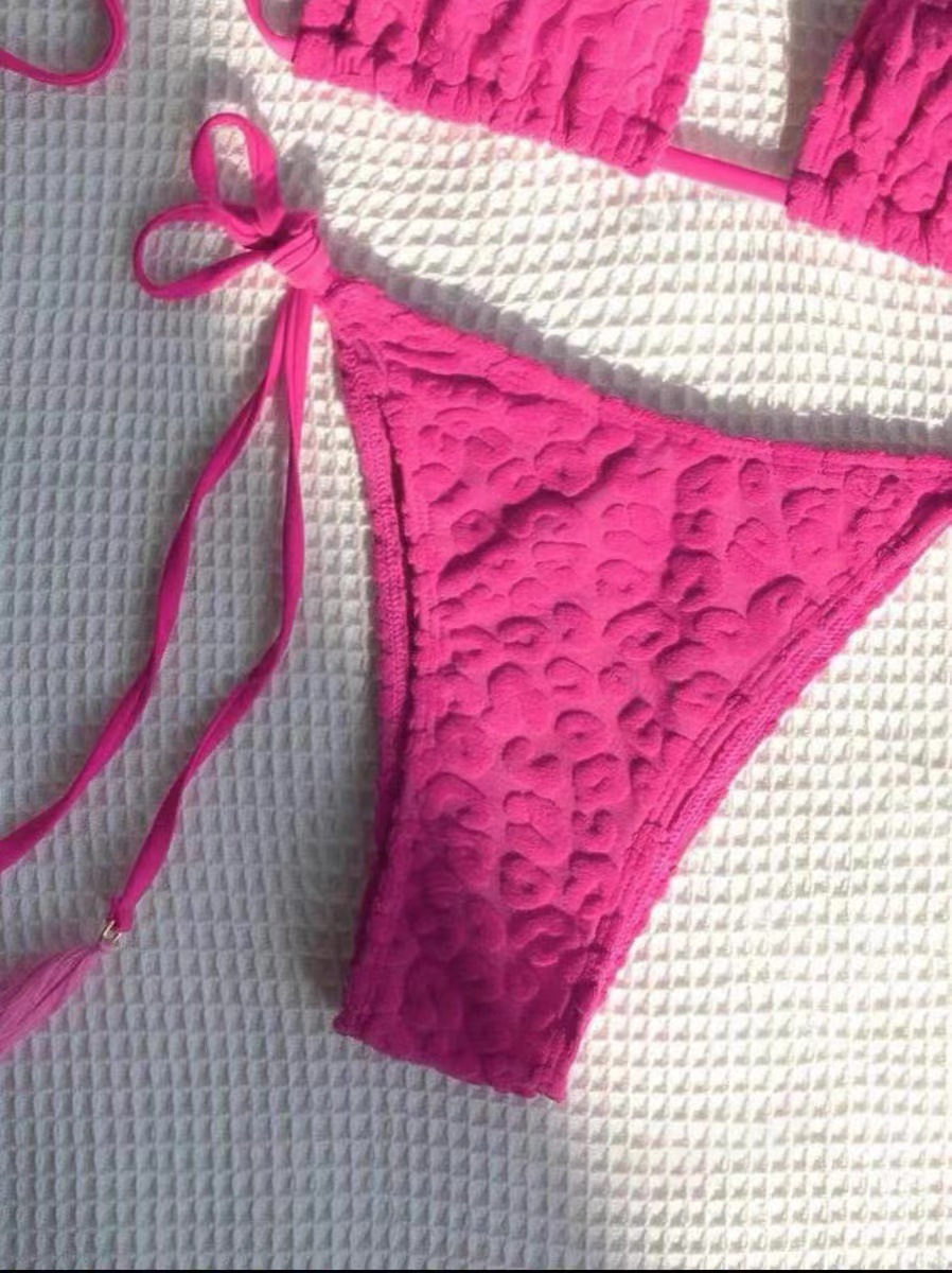 ชุดเซท บิกินี่ ชมพูบานเย็น ผ้าปั๊มดอกไม้ พร้อมส่ง SW204