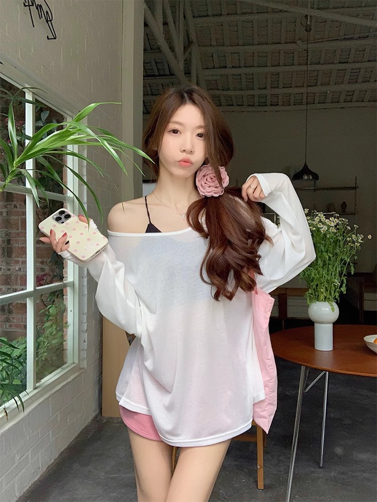 เสื้อแขนยาวบาง โชว์หลัง ซีทรู เซ็กซี่ พร้อมส่งในไทย CN9008