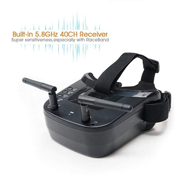 Mini FPV Goggles 5.8G 40ch VR006 แว่นโดรนพร้อมแบตในตัว สองเสารับ Diversity