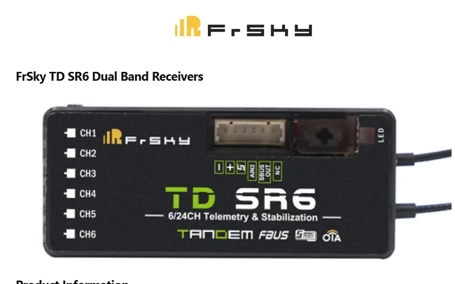 FrSky TD SR6 - Ricevente DualBand 2.4GHz & 900MHz - Long Range