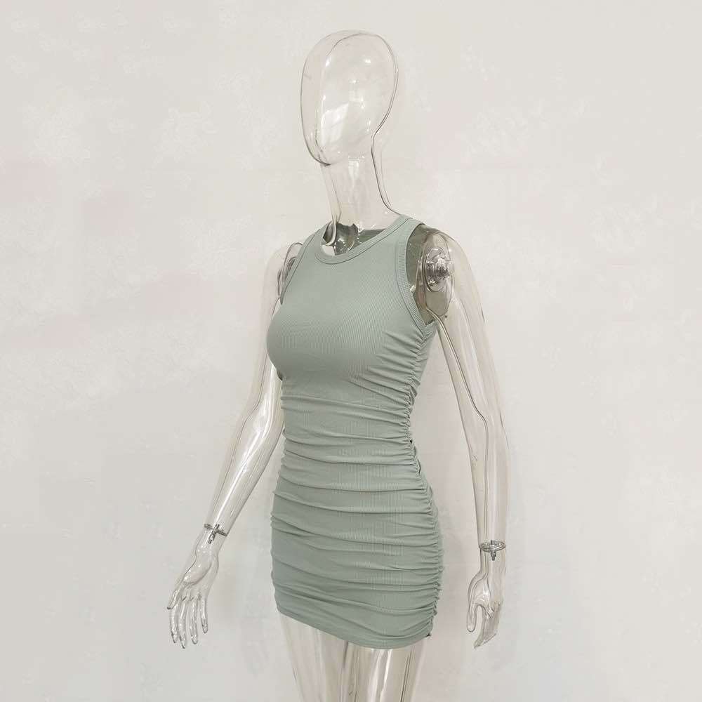 ชุดเดรสกระโปรงสั้น แขนกุด รัดรูป ทรงเข้ารูป สไตล์เกาหลี แฟชั่นฤดูร้อน