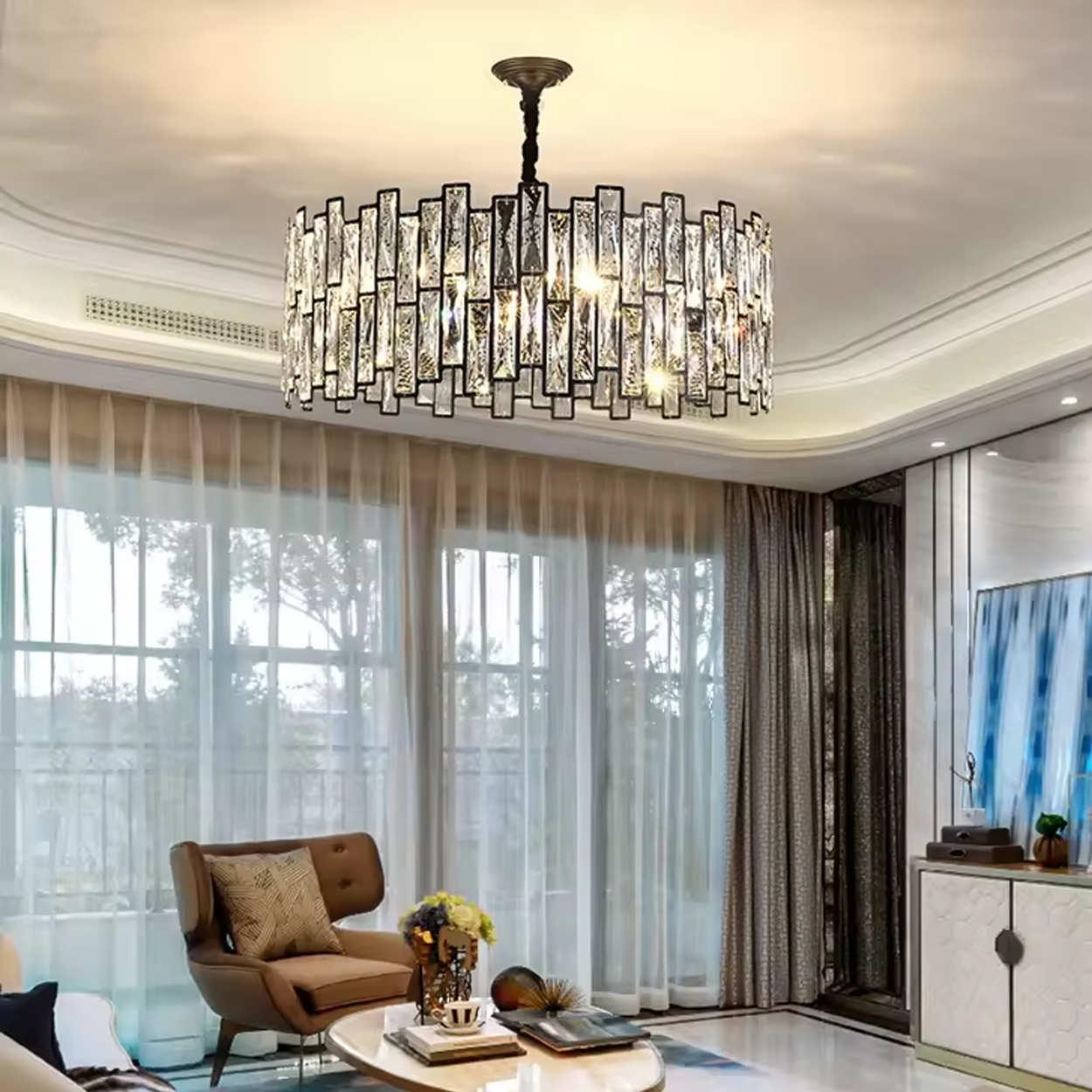 โคมไฟระย้า คริสตัล Chandelier crystal Steel + Crystal LED E14