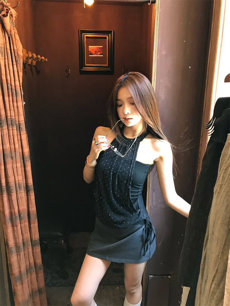 ส่งด่วนในไทย เสื้้อสายเดี่ยว สีดำ เลเยอร์ สไตล์เกาหลี พร้อมส่ง CN7563