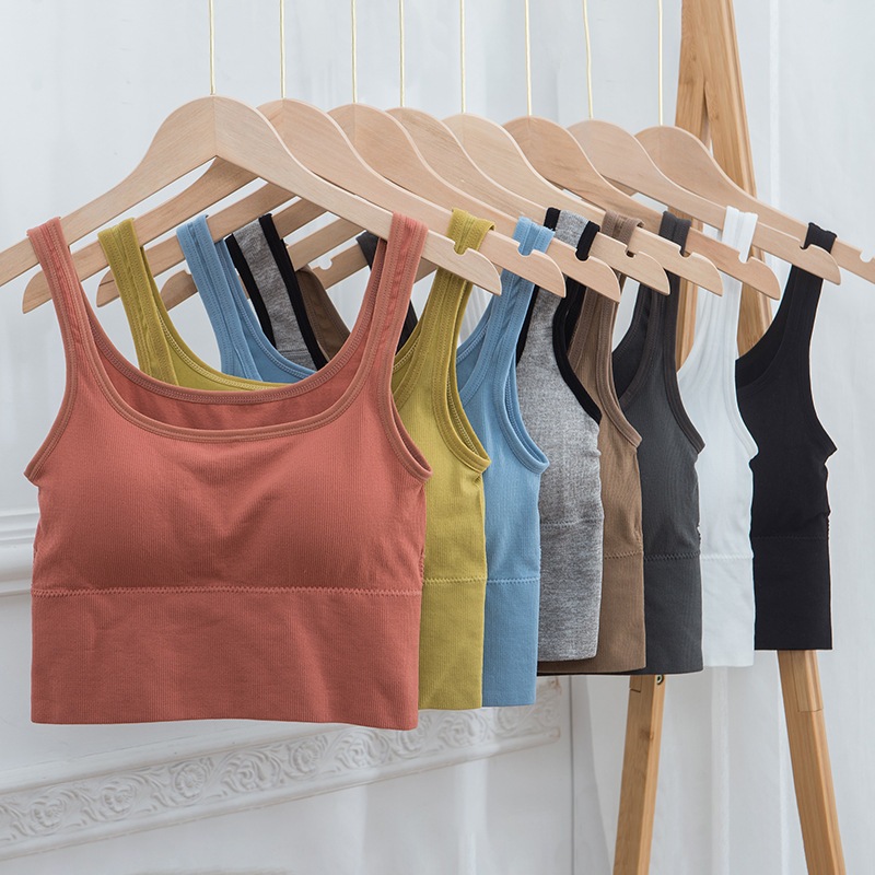 เสื้อกล้ามครอป สีพื้น มีฟองน้ำในตัว สำหรับผู้หญิง (SP025)