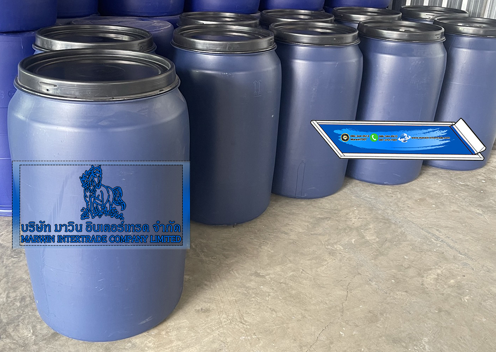 ถังขยะทรงกระบอกปากแคบ ความจุ 200 ลิตร มีฝาสีดำ