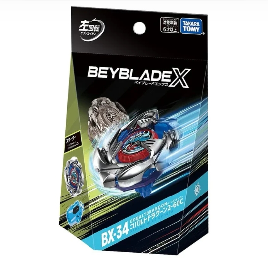 Beyblade X BX-34 Starter Cobalt Dragoon 2-60 Cyclone [มีที่ชูท] รุ่นใหม่ หมุนซ้าย พร้อมที่ชูทเชือก