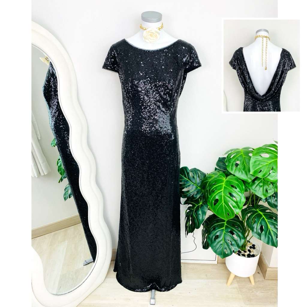 ไซด์ XL แบรนด์ in love แท้100% 🌸Maxi dress เดรสยาว โชว์หลัง งานเกล็ดวิบวับ สีดำ ทรงเข้ารูป เดรสออกงาน ชุดปาร์ตี้