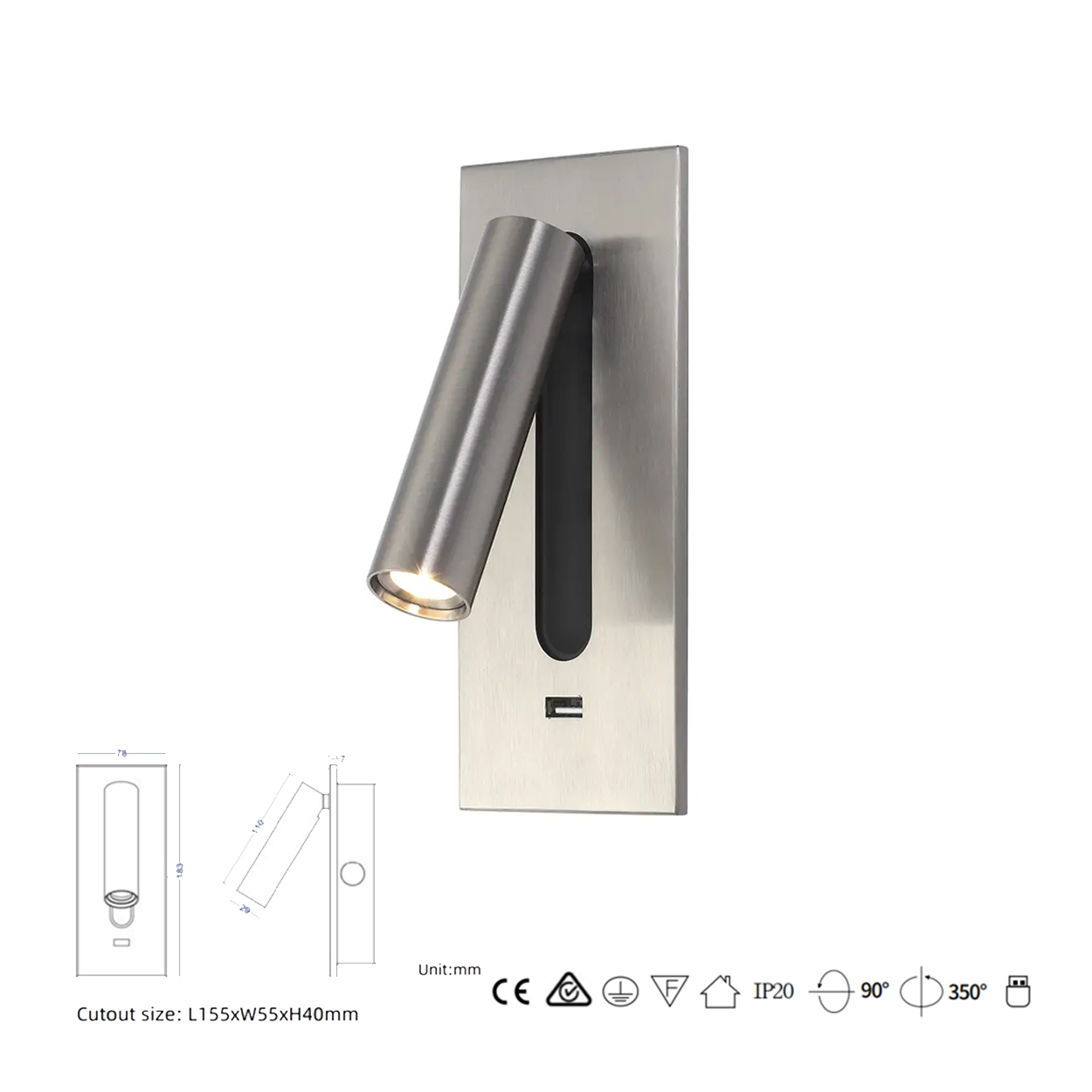 โคมไฟอ่านหนังสือติดผนัง Wall Reading Lamp Metal + Aluminium LED Cree 3W IP20 (KP036)