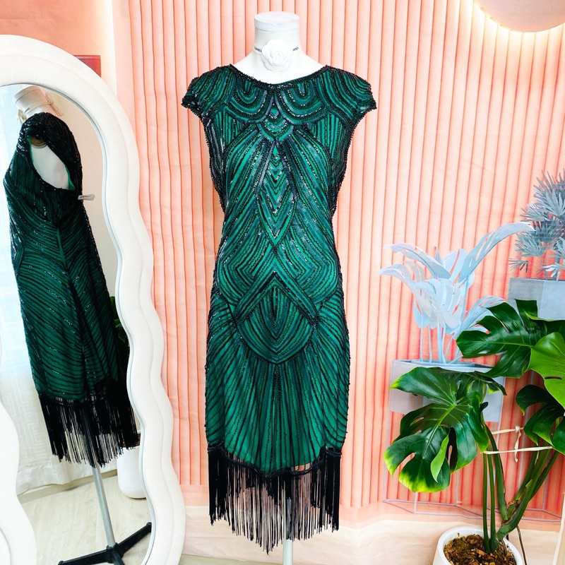 ไซด์ XXL มือ 1 แบรนด์ Babeyond แท้ 100%🌸 แกสบี้ เดรส Gatsby งานเกล็ดวิบวับ สีเขียว/ดำ ชุดราตรีแกสบี้ เดรสออกงาน ชุดปาร์