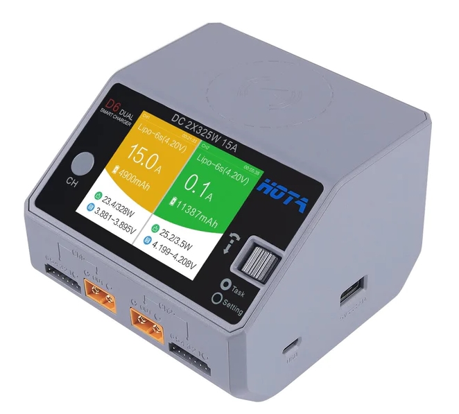 HOTA D6 Dual Channel Smart Charger DC Charge 325Wx2 with wireless charging ชาทได้ 2ก้อนพร้อมกัน