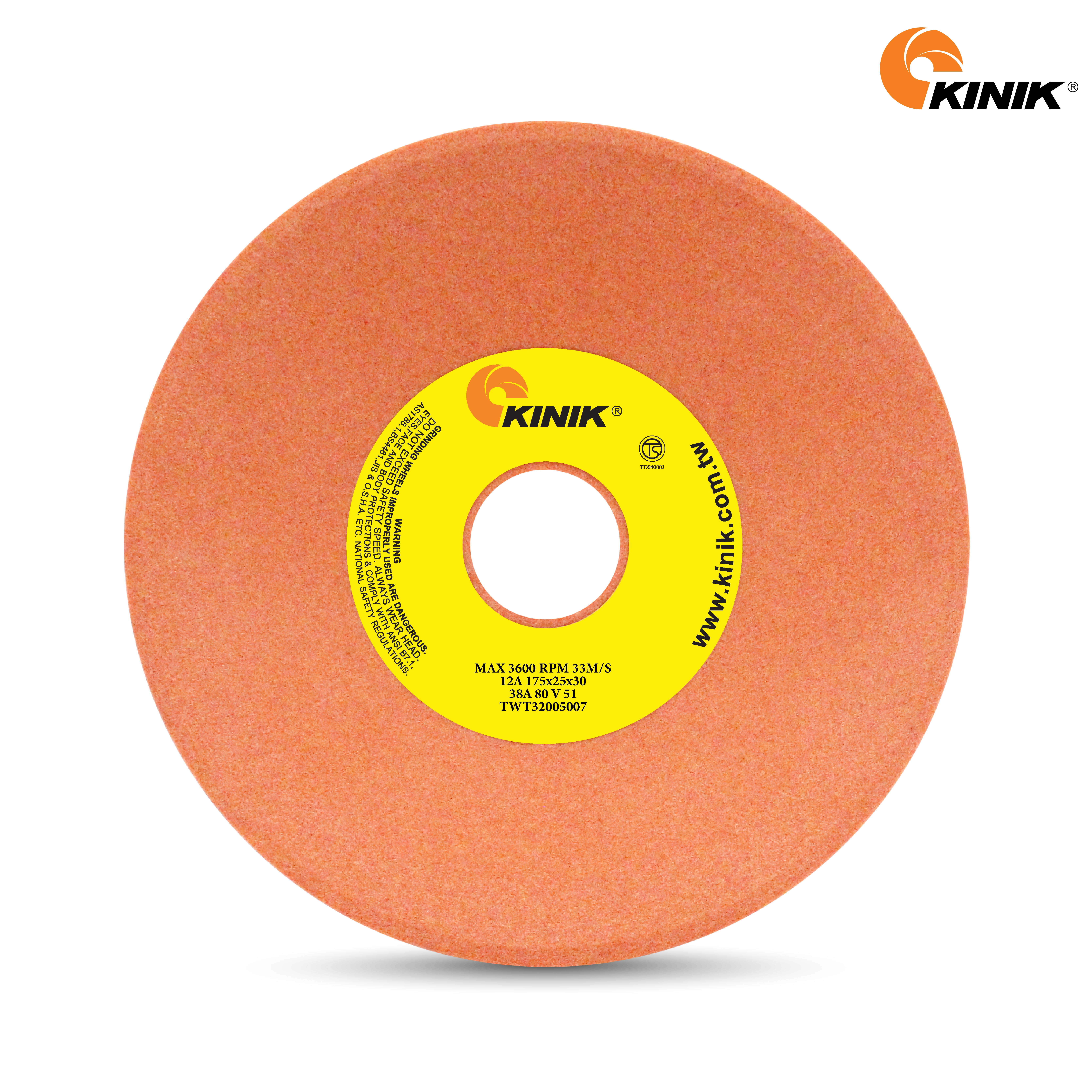 หินจานเจียรวาล์ว KINIK 38A80V51 175x25x30 mm.