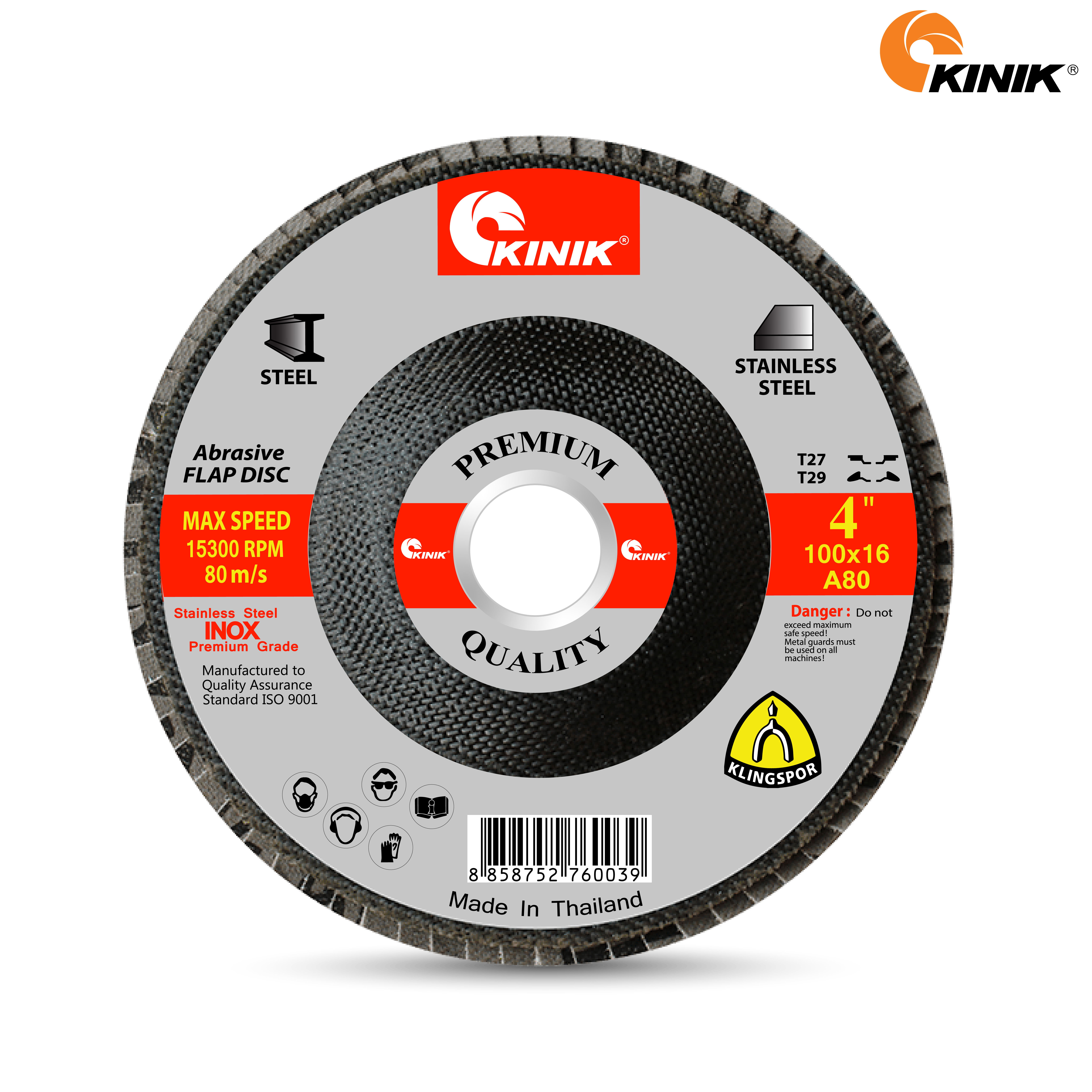 จานทรายหลังแข็ง(310) KINIK A80 100x16 mm.