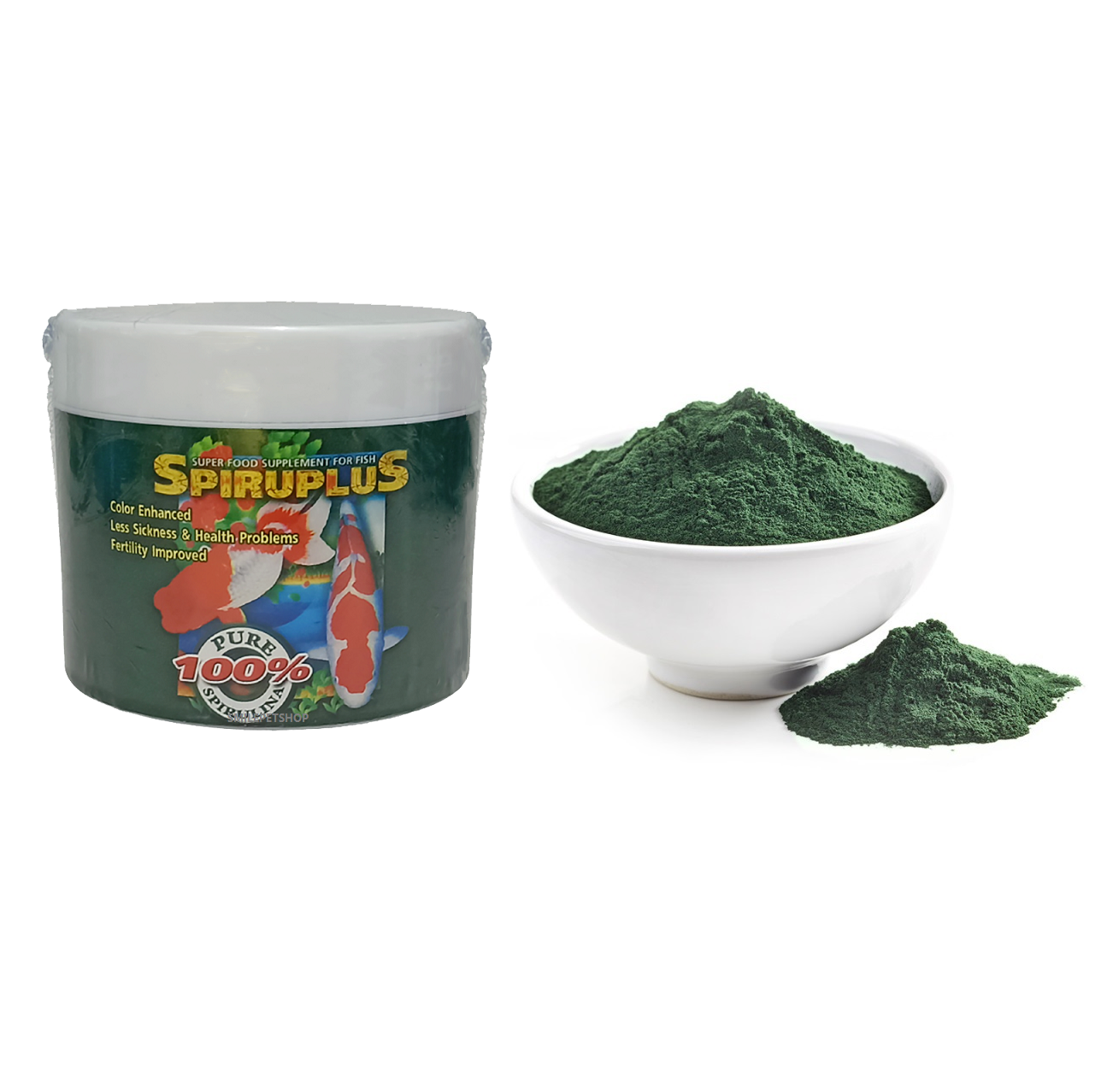 SPIRU PLUS (สาหร่ายสไปรูลิน่าแบบผง โปรตีนสูง ช่วยเร่งสี เร่งโต บำรุงสุขภาพปลา)