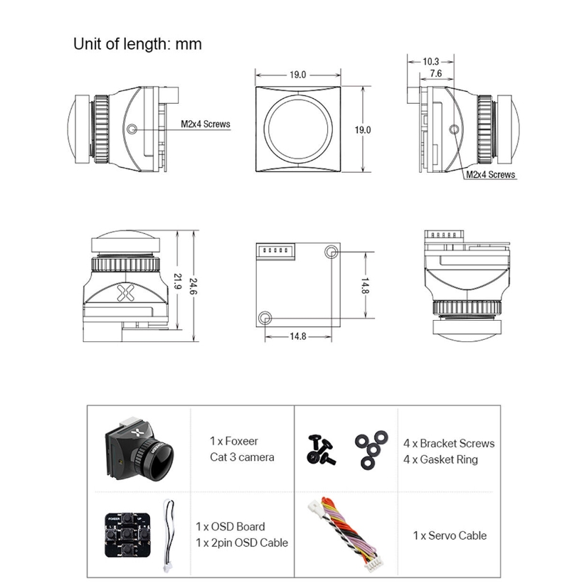 Foxeer Cat 3 Camera Mini Micro 1200TVL 0.00001lux FPV กล้อง รองรับ OSD บินกลางคืนชัดๆ กล้องโดรน