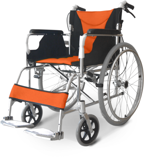 รถเข็นผู้ป่วย แบบพับได้ น้ำหนักเบา (Wheelchair) รับประกัน 1 ปี สีส้ม