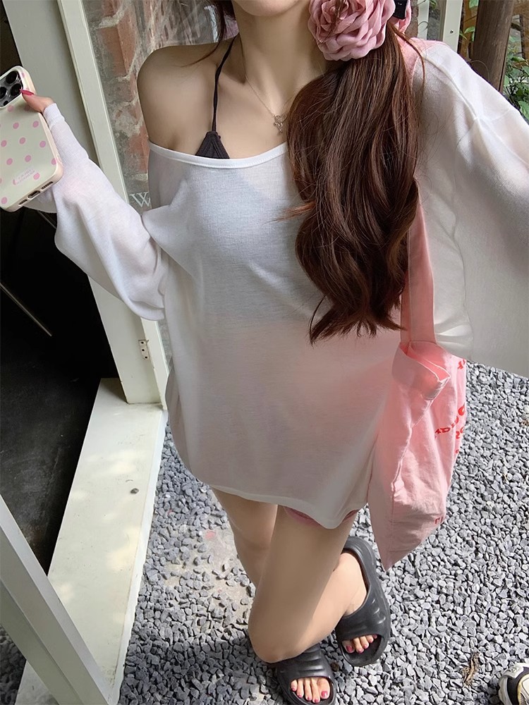 เสื้อแขนยาวบาง โชว์หลัง ซีทรู เซ็กซี่ พร้อมส่งในไทย CN9008