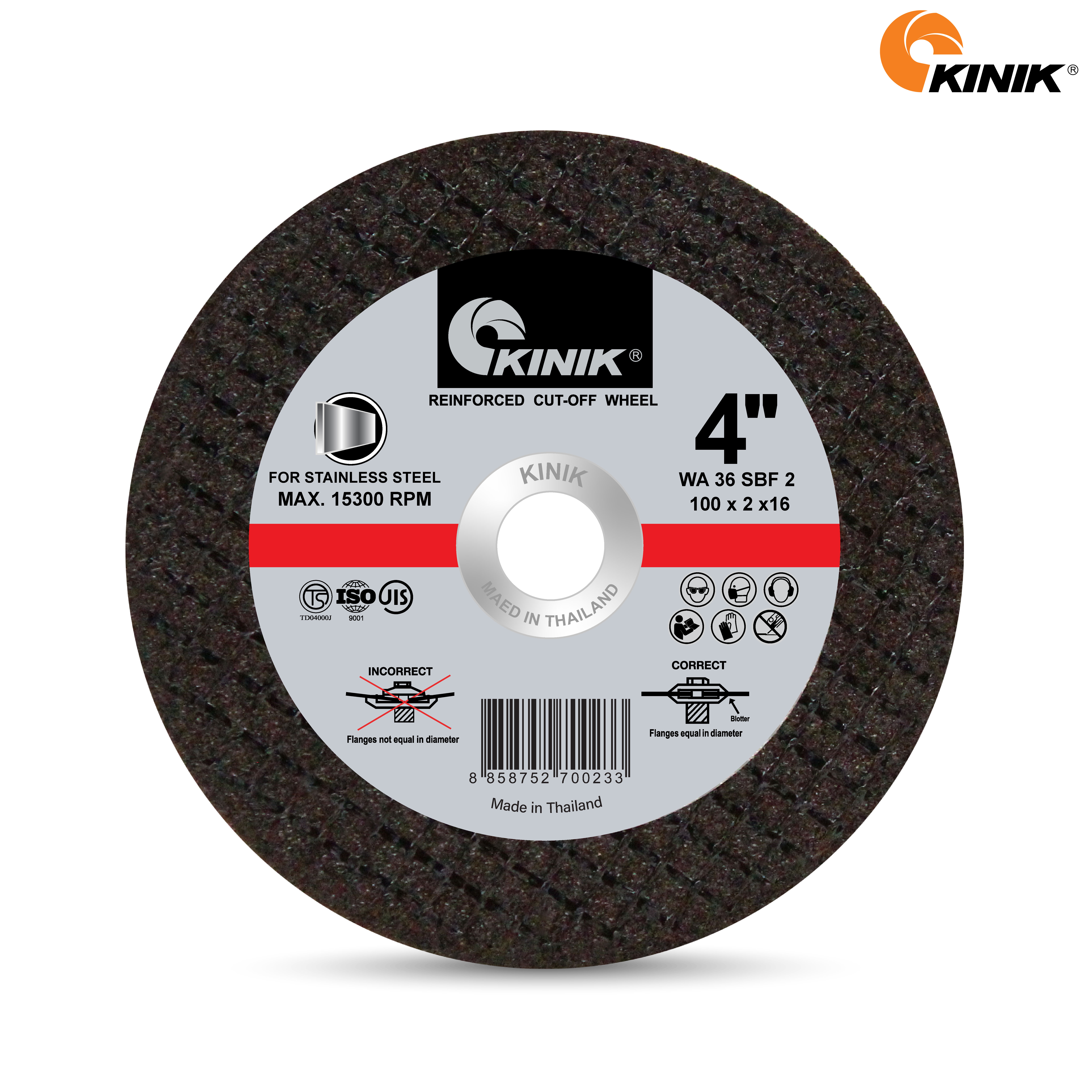 แผ่นตัดสเตนเลส KINIK WA36SBF2 100x2x16 mm.