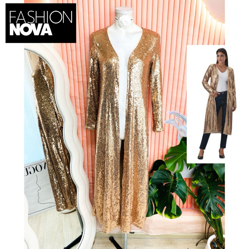 ไซด์ M-L แบรนด์ Fashion Nova แท้ 100%🌸คลุมยาว Luxury งานเกล็ดวิบวับ สีโรสโกล ใส่ออกงาน ทรงเข้ารูป ชุดปาร์ตี้(29)