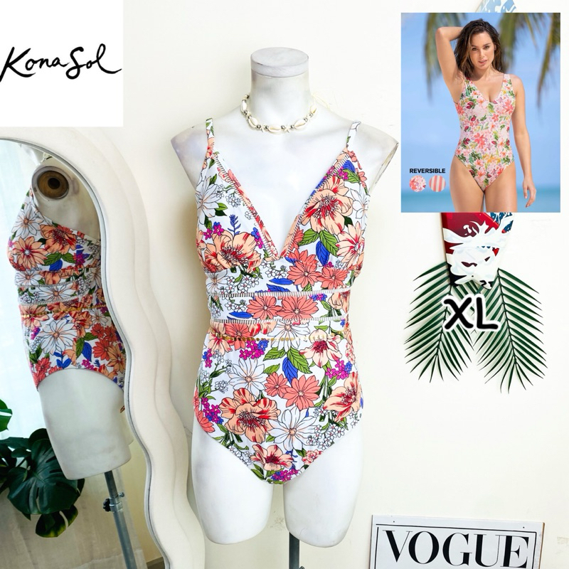 ไซด์ XL แบรนด์ Kona sol แท้ 100%🌸วันพีช ชุดว่ายน้ำ One-piece ทะเล ชายหาด ลายดอกไม้ Beach summer ชุดปาร์ตี้
