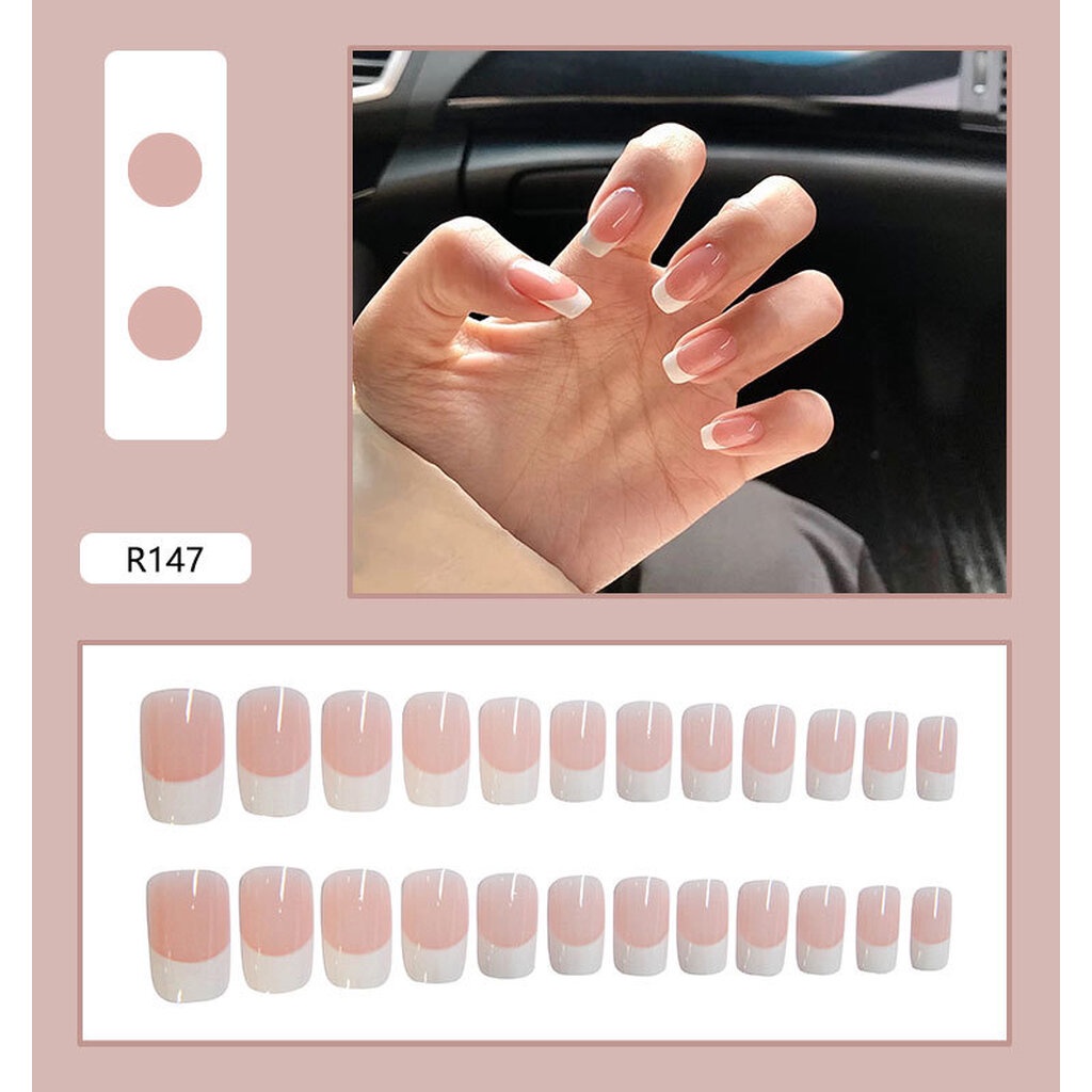 PPHOO✨# สีธรรมชาติ ยาวกลาง เล็บสวย เล็บปลอม กล่อง 24 ชิ้น
