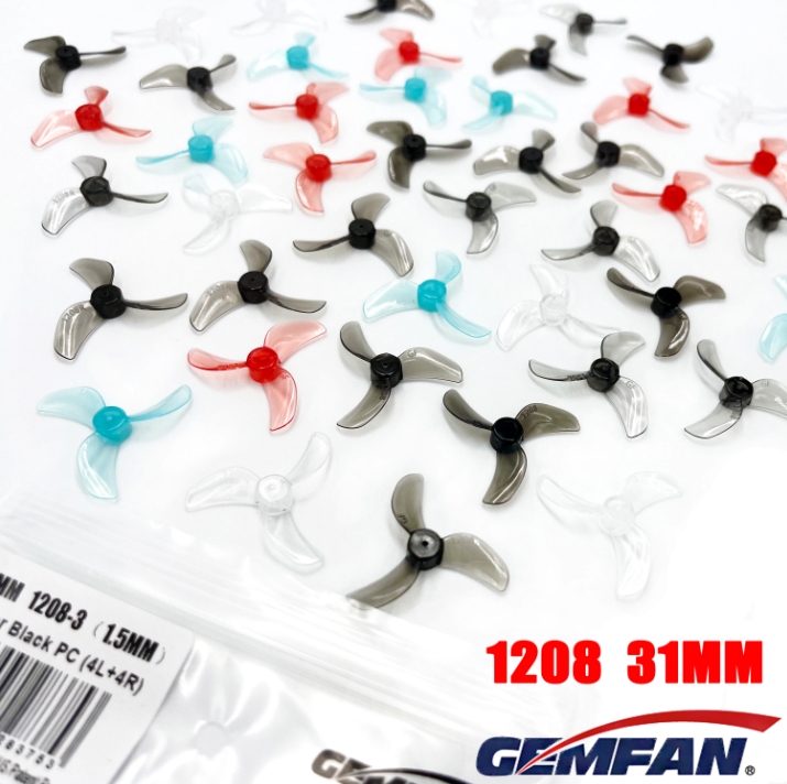Gemfan 31mm 1208 3-Blade PC Propeller 1mm/1.5mm Hole for FPV Freestyle Tinywhoop Drone 1ถุง 8ใบ สุ่มสี