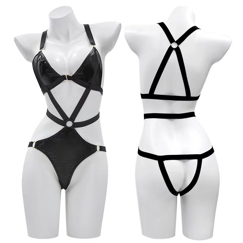 ชุดเซ็กซี่หนังดำ ชุดบอดี้สูท รหัส X2386-J