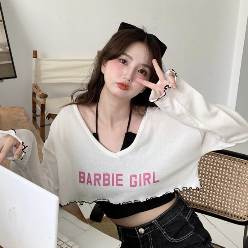 เสื้อครอป เสื้อแขนยาว 2 ชิ้น เสื้อครอปสไตล์เกาสหลี รหัส A401