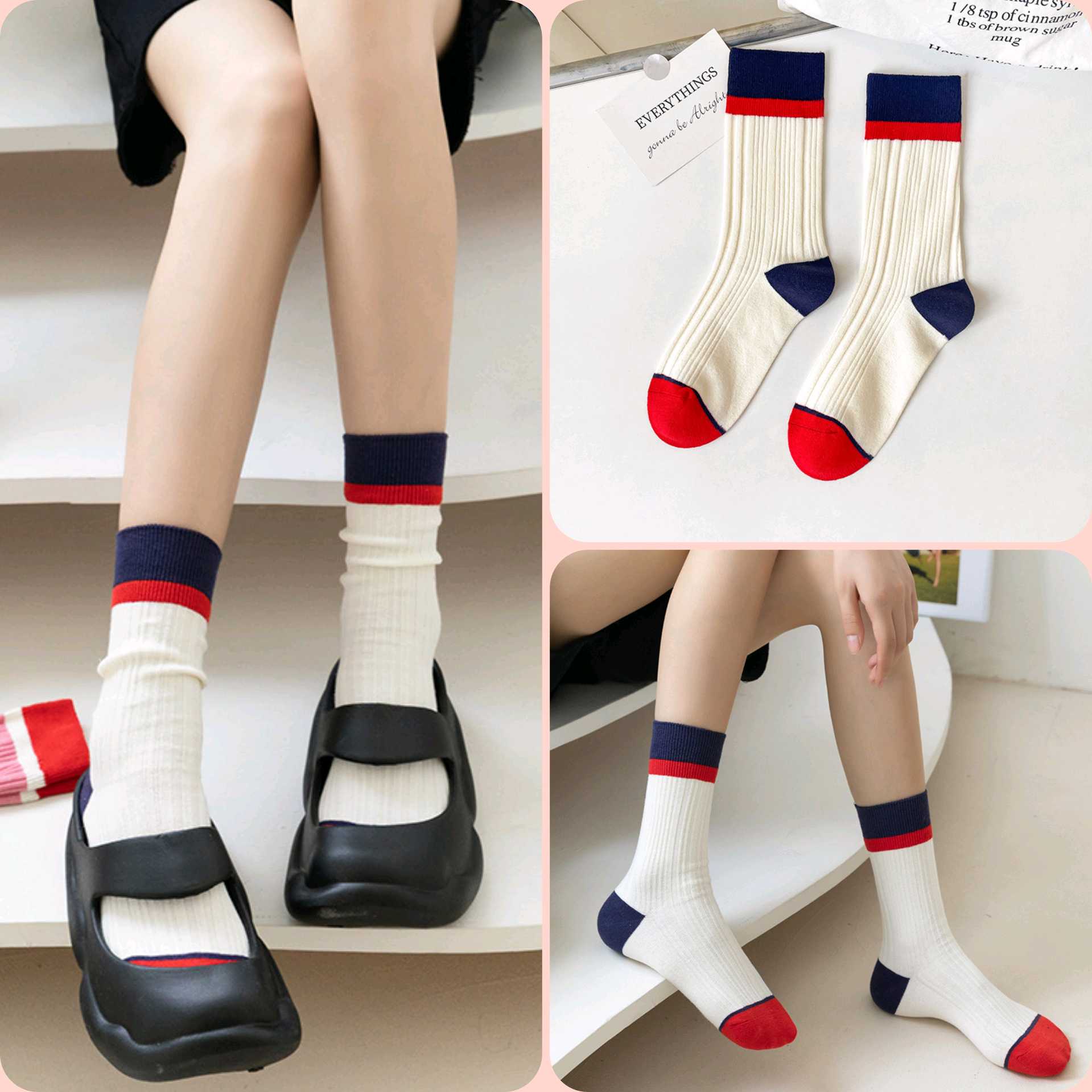 ถุงเท้ายาว สีพื้น ลายน่ารักๆ ถุงเท้าแฟชั่น เนื้อผ้านุ่ม 1 คู่