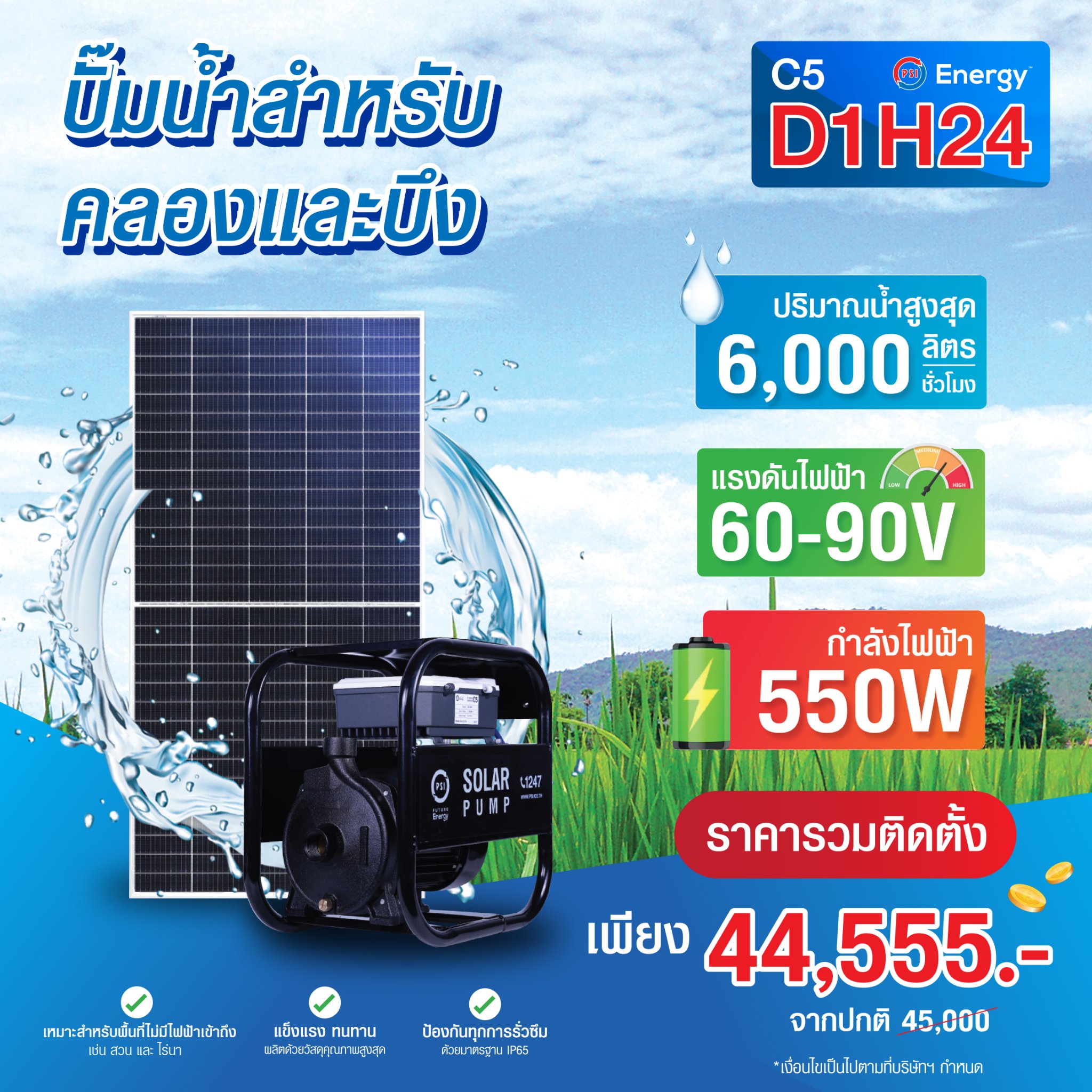 ชุดปั๊มน้ำหอยโข่ง PSI รุ่น D1H24 (สำหรับคลองและบึง)