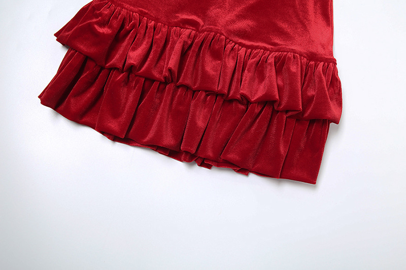 ชุดเดรส ลายเสือ สีแดงกำมะหยี่ CN58543